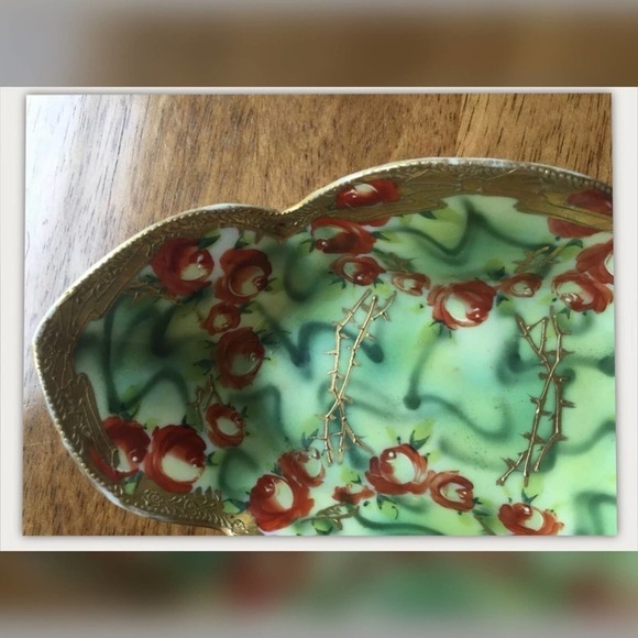 Vintage Nippon Hand Painted Japanese Oval Bowl Gold trim Ornate - Picture 3 of 10